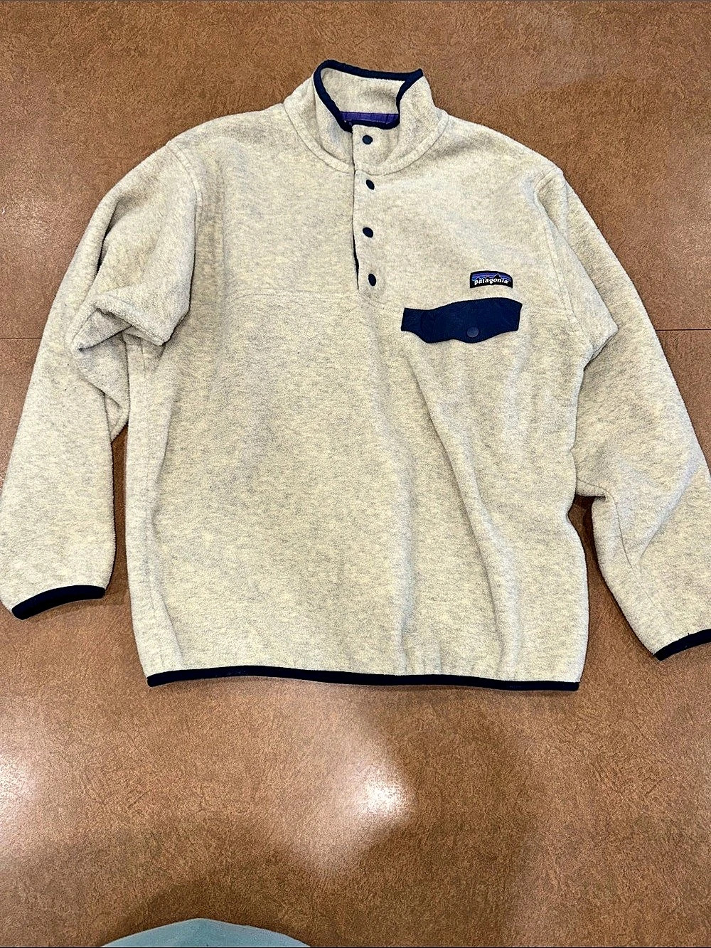 Patagonia Men's Lightweight Synchilla Snap-T Fleece Pullover Cream & Blue Medium